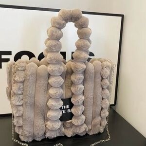 Plush Faux Fur Pom Tote and Crossbody Bag